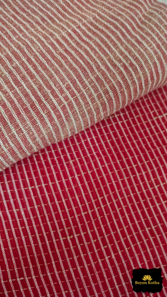 Ranga Sutra - Red Handwoven Mercerized Cotton Saree with Woven White Stripes