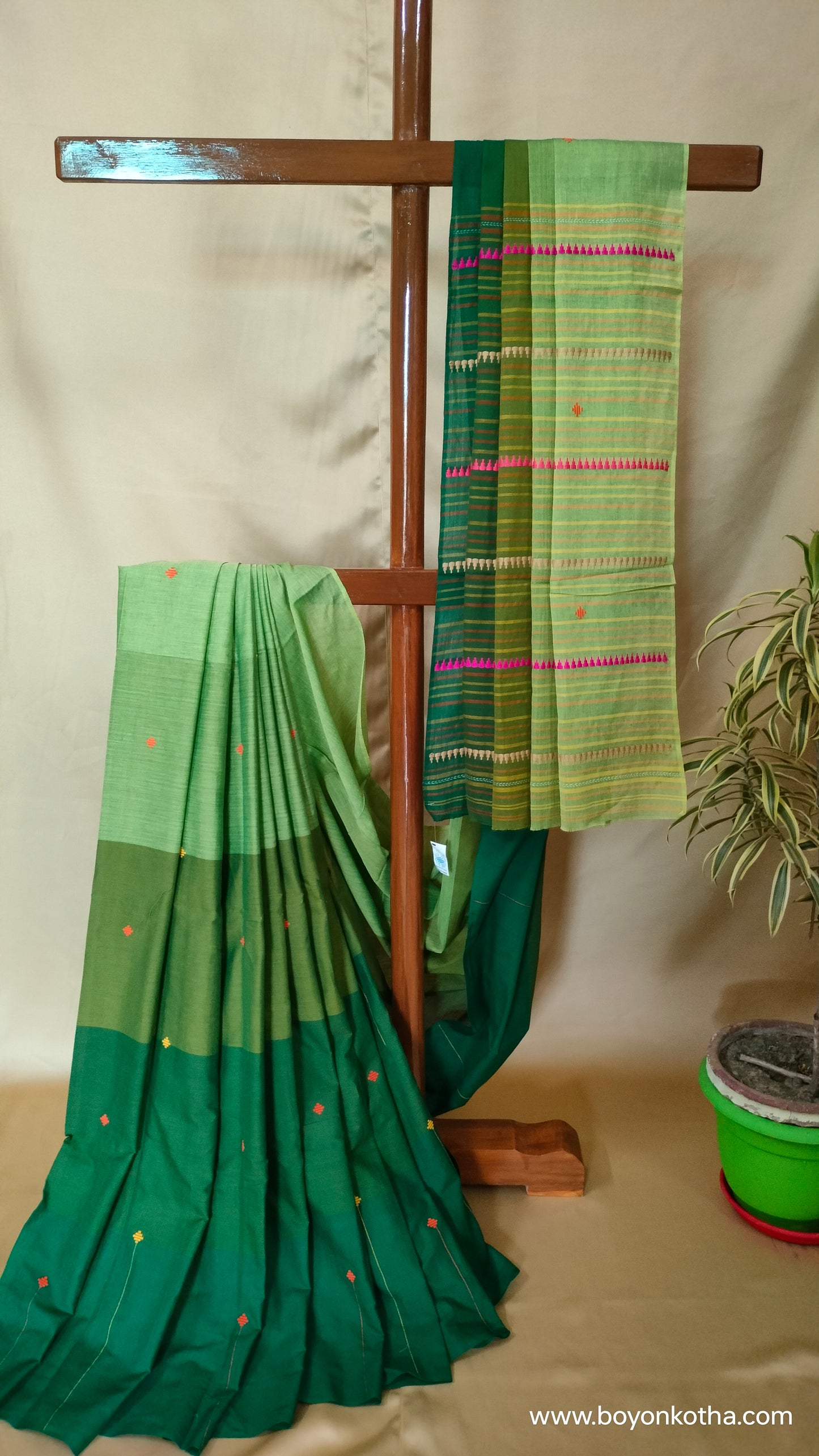 Green Conversations - Green Bengal Handloom Cotton Saree