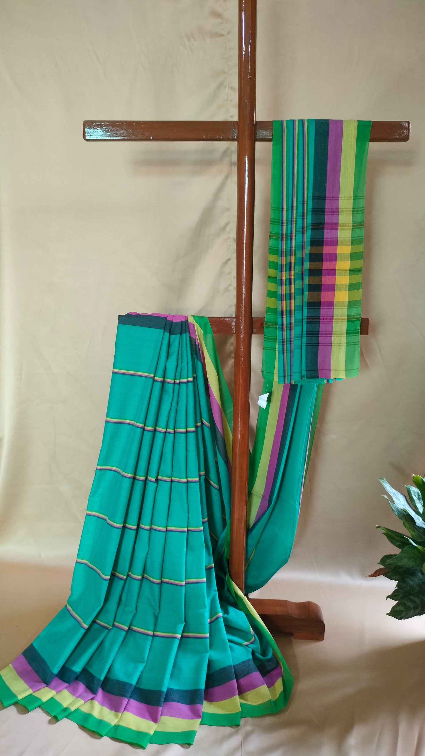 Fieldsong - Teal Green Dhonekhali Handloom Cotton Saree