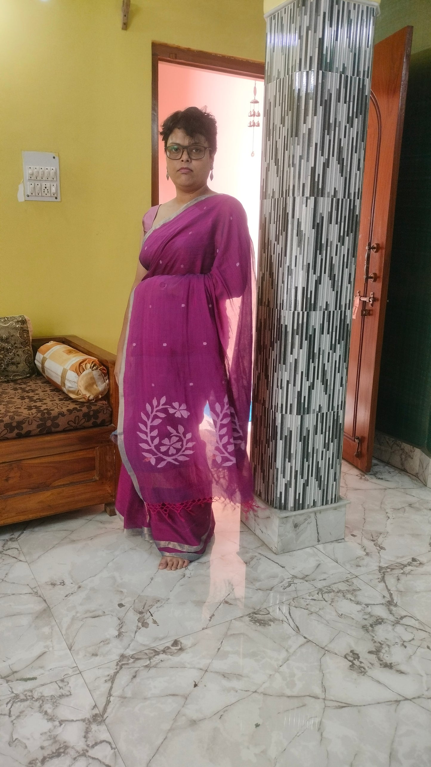 Golapi Jamini - Magenta Handwoven Mul Cotton Jamdani