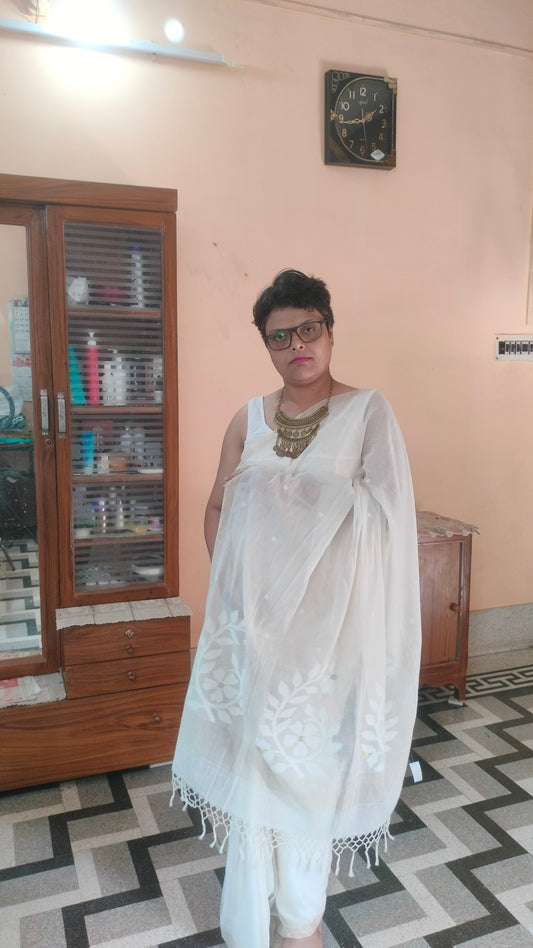 Shubhra Shahana - White Handwoven Mul Cotton Jamdani