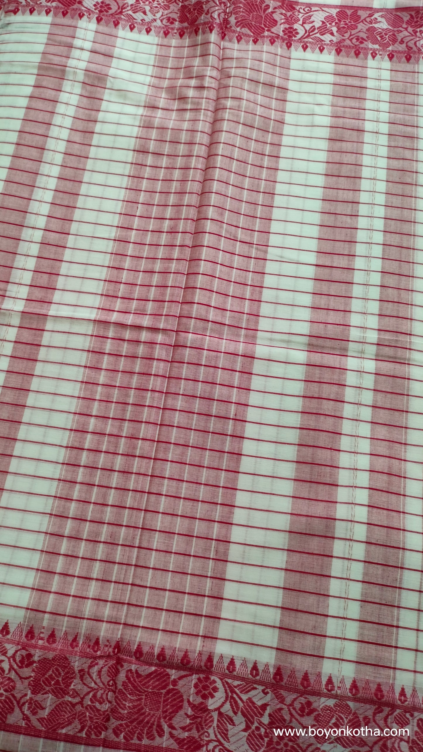 Ranga Bhor – Red and White Checked Dhonekhali Handloom Cotton Saree