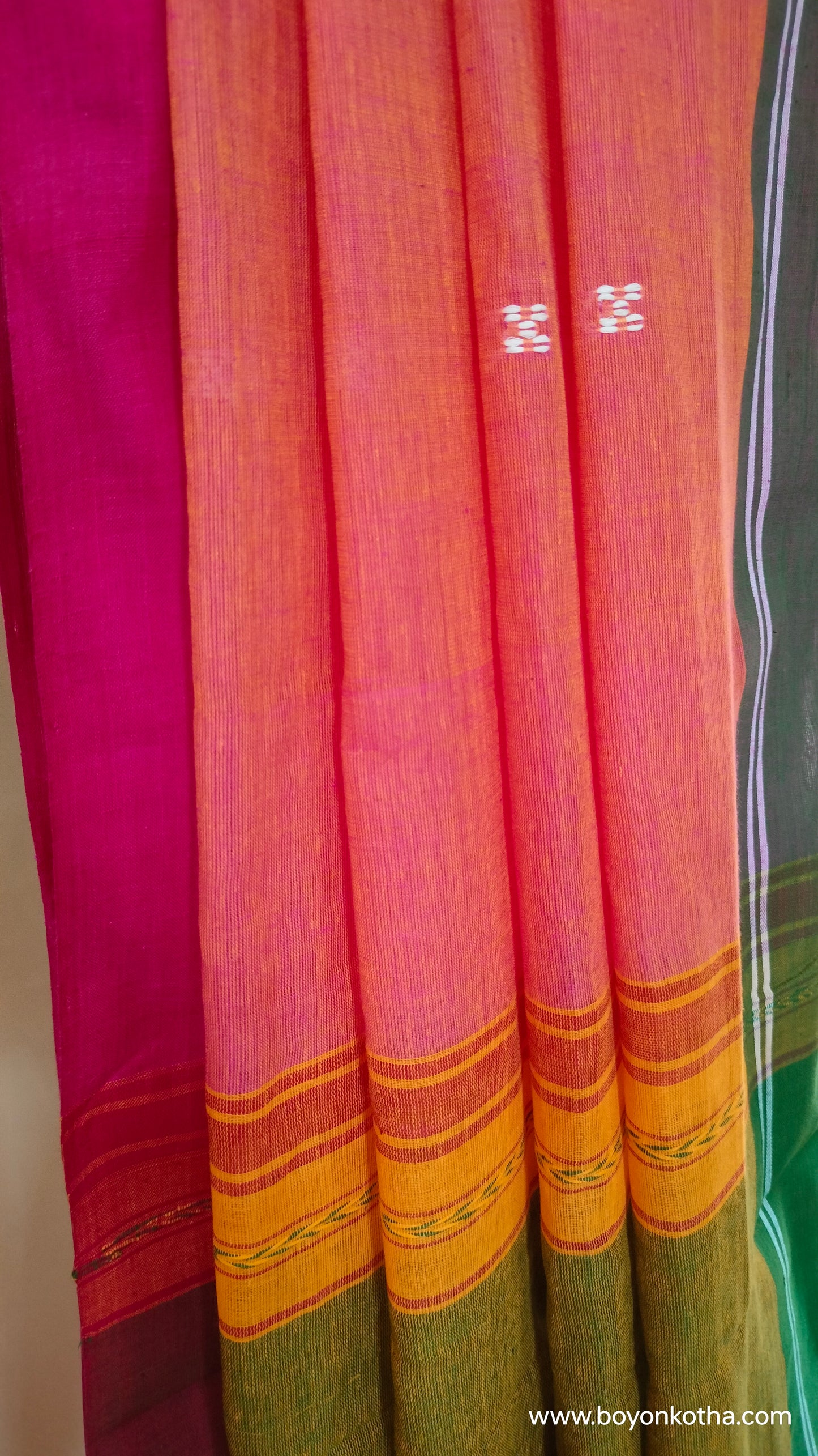 Sunset Whispers – Peach Dhonekhali Handloom Cotton Saree