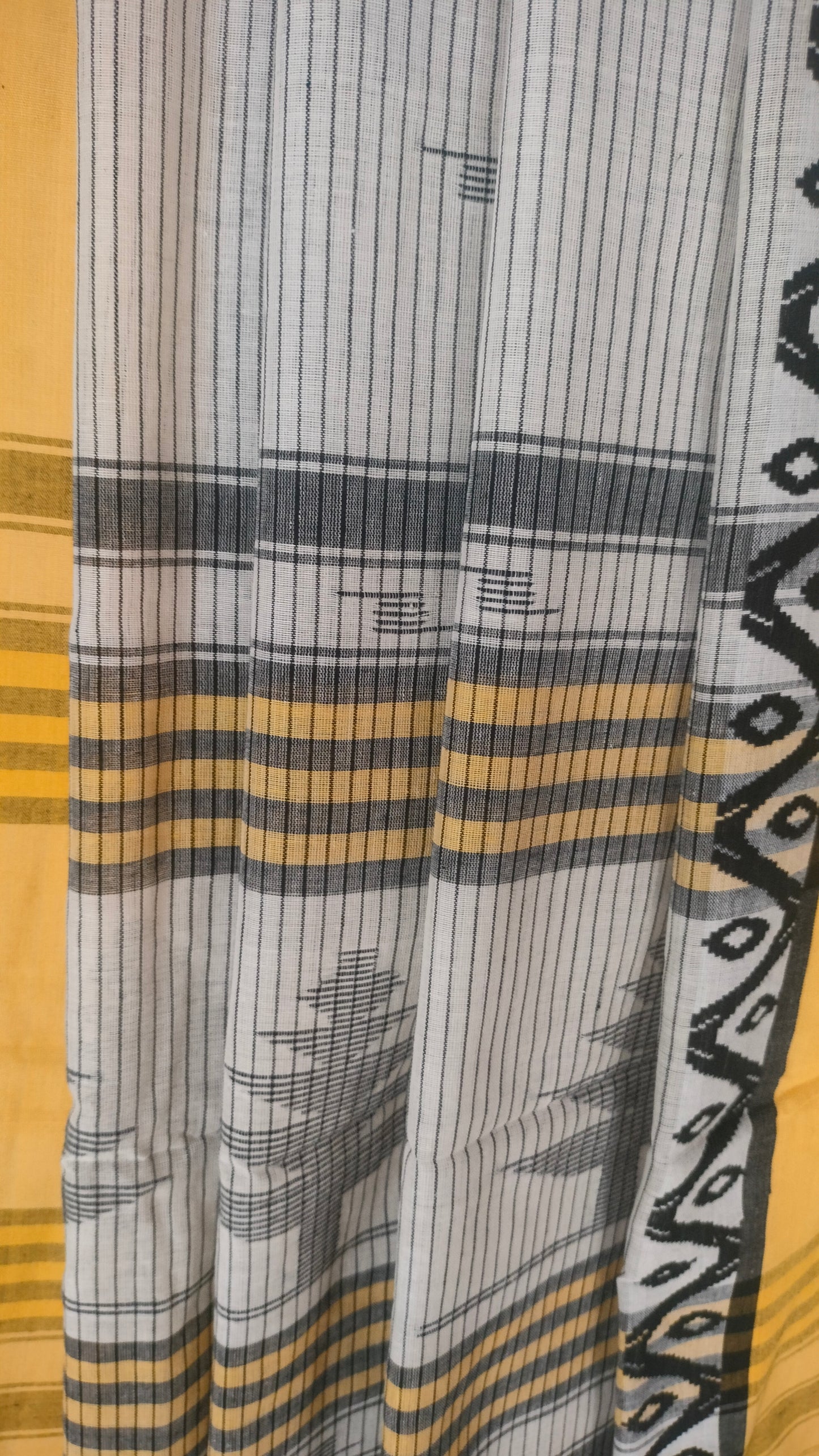 Basantarekha - Off-white Bengal Handloom Cotton Saree with Yellow Border