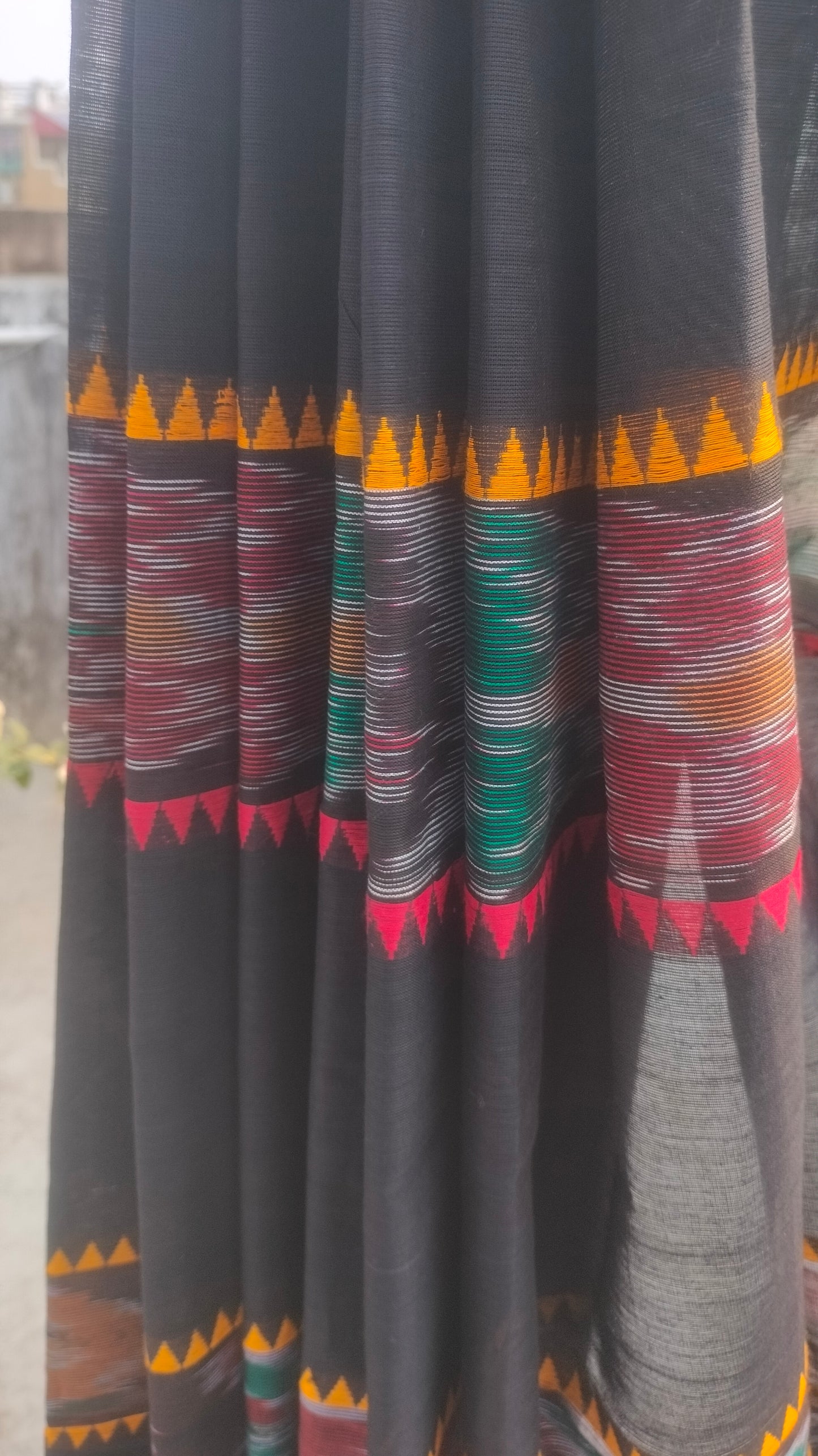 Mrittika Rekha – Black Dhonekhali Handloom Cotton Saree with Ikat Accent