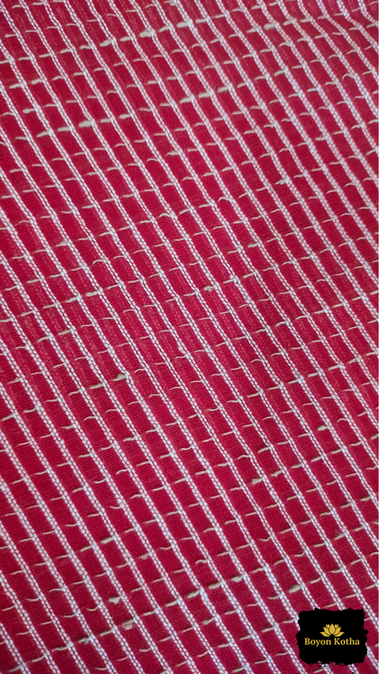 Ranga Sutra -  Red Handwoven Mercerized Cotton Saree with Woven White Stripes