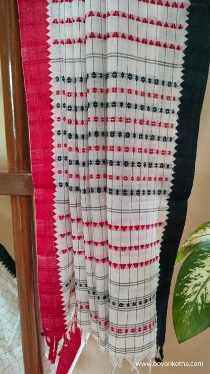 Dots and Grids - Red and White Bengal Handloom Cotton Saree