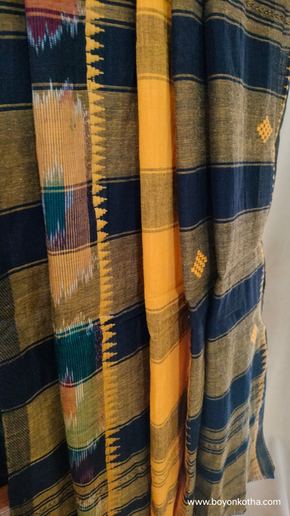 Sun & Shadow – Black & Yellow Dhonekhali Cotton Saree