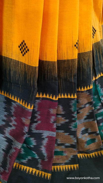 Sun & Shadow – Black & Yellow Dhonekhali Cotton Saree