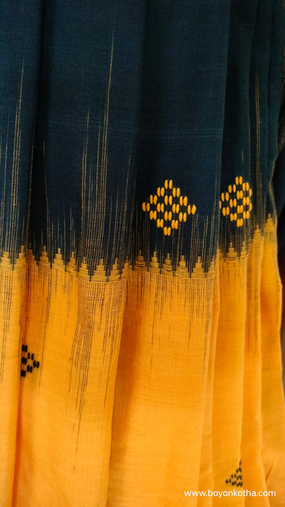 Sun & Shadow – Black & Yellow Dhonekhali Cotton Saree