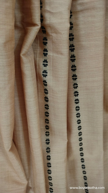 Rhythm in Sand - Beige Dhonekhali Handloom Cotton Saree with Red and Black Woven Stripes