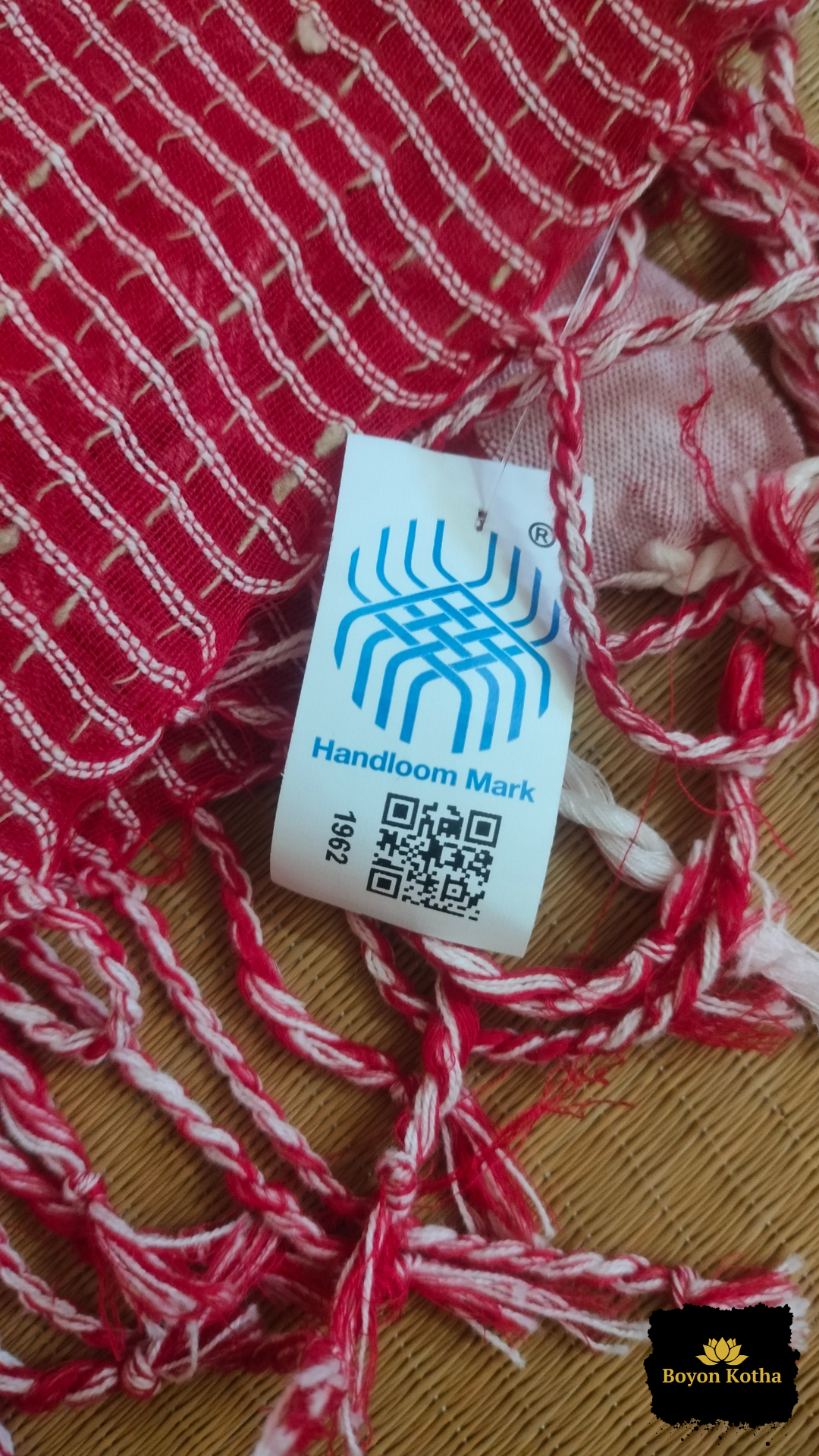 Ranga Sutra -  Red Handwoven Mercerized Cotton Saree with Woven White Stripes