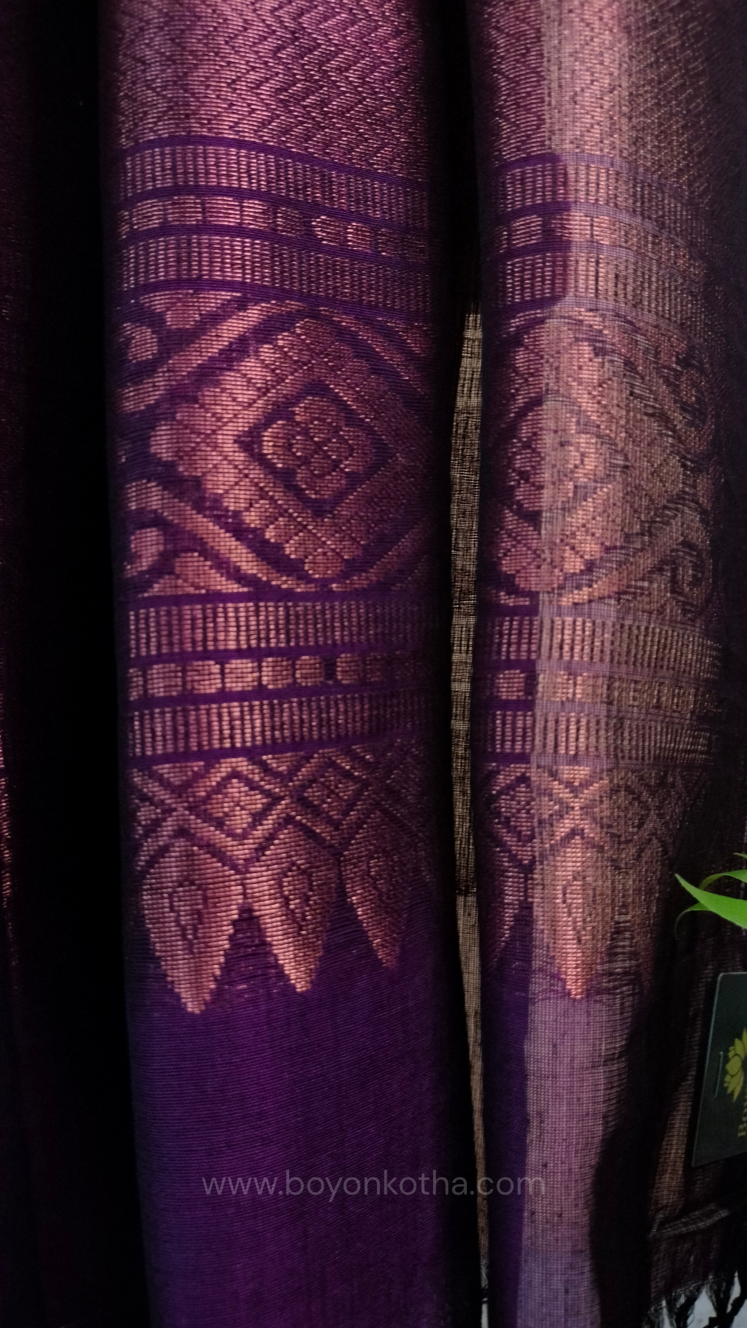 Purple saree, mercerized cotton saree, with copper zari work, Bengal handloom