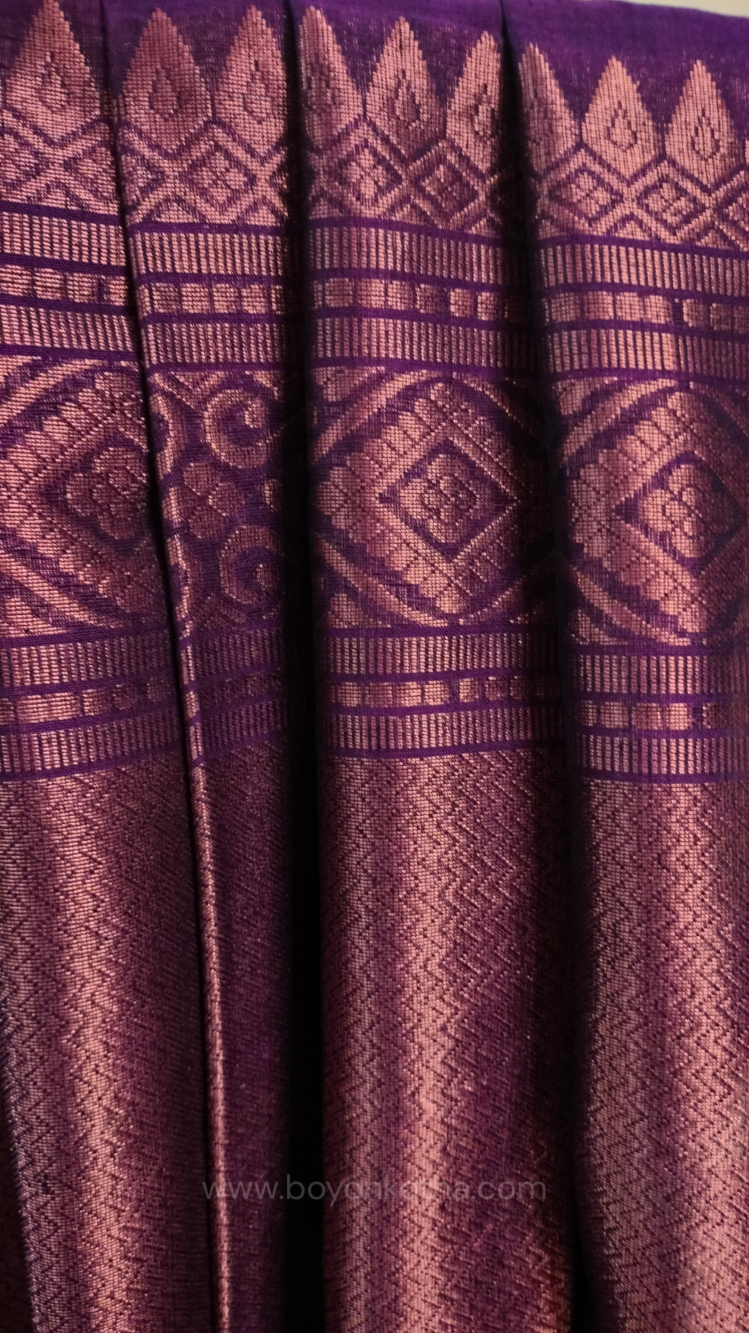 Purple saree, mercerized cotton saree, with copper zari work, Bengal handloom