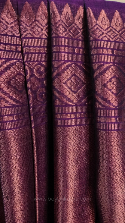 Purple saree, mercerized cotton saree, with copper zari work, Bengal handloom