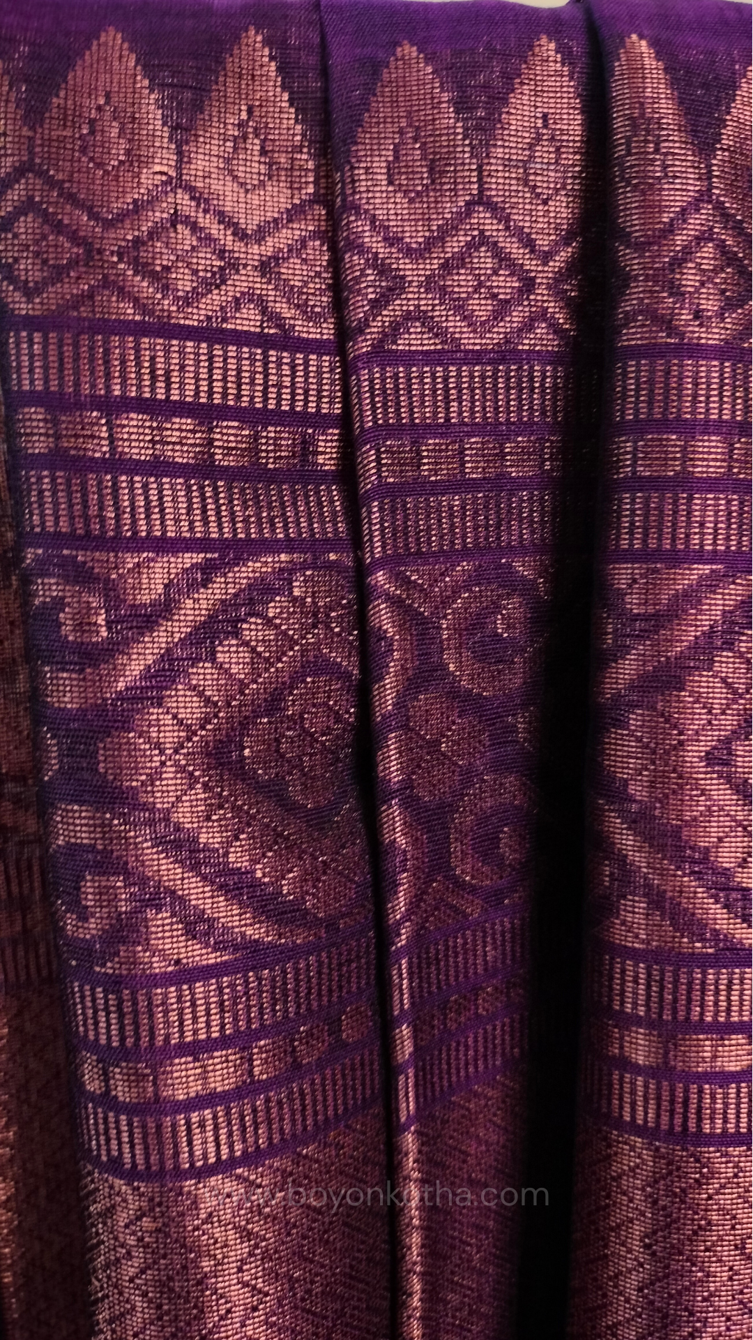 Purple saree, mercerized cotton saree, with copper zari work, Bengal handloom