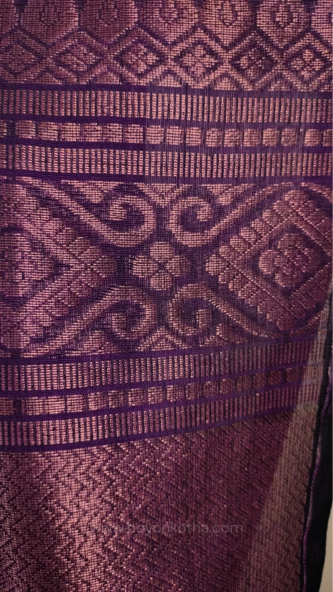 Purple saree, mercerized cotton saree, with copper zari work, Bengal handloom
