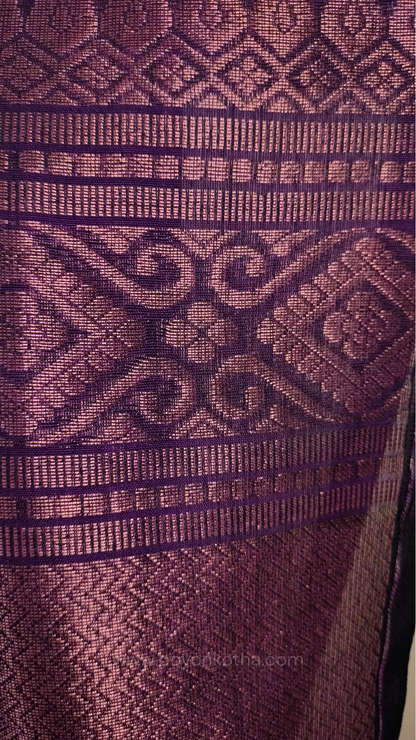 Purple saree, mercerized cotton saree, with copper zari work, Bengal handloom