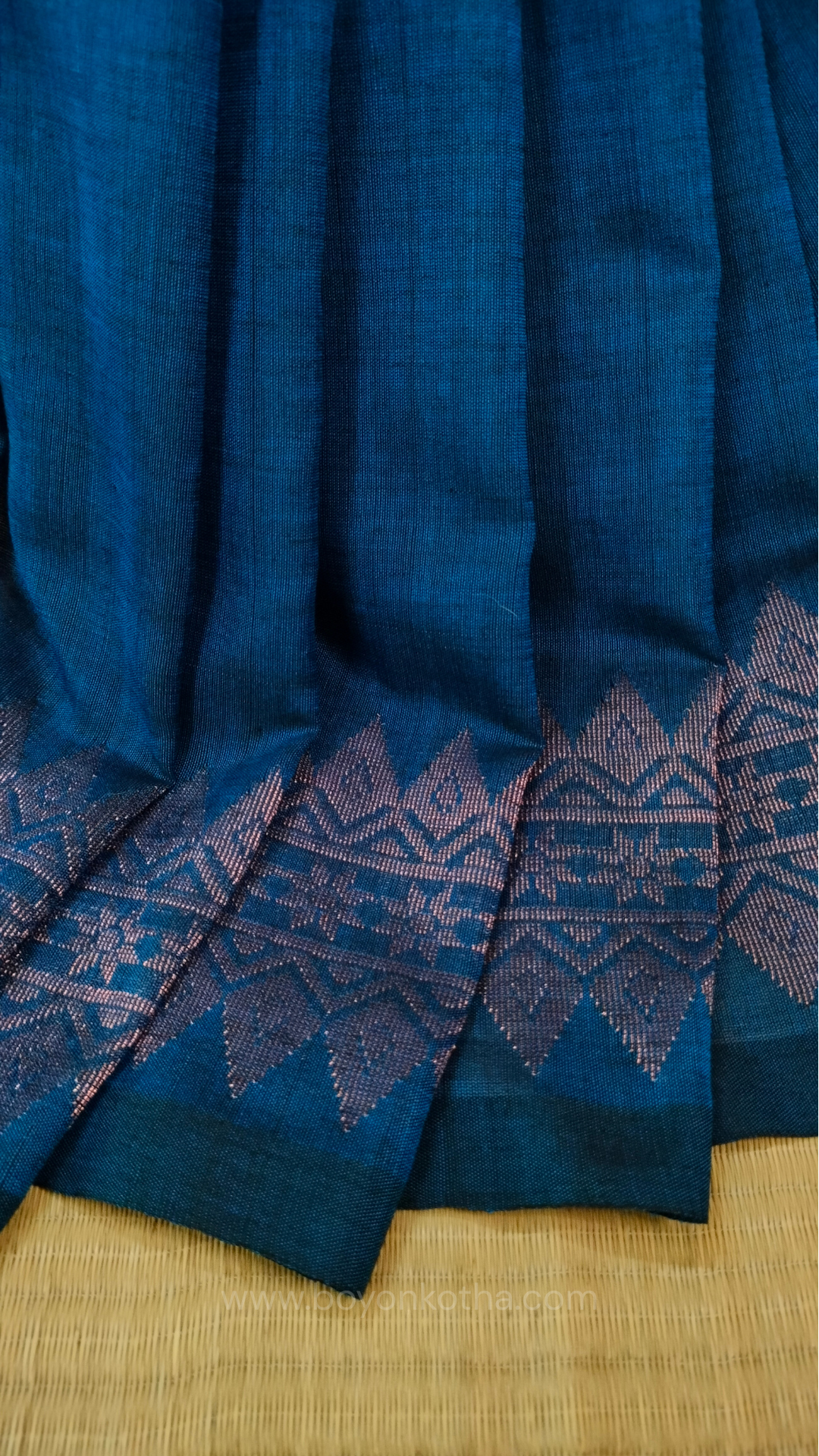 Blue saree, mercerized cotton saree, with copper zari work, Bengal handloom