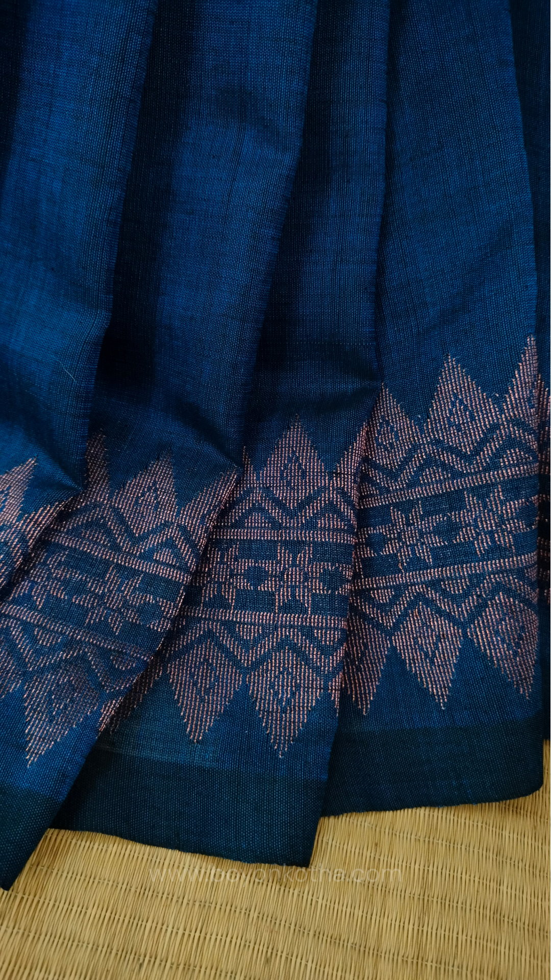 Blue saree, mercerized cotton saree, with copper zari work, Bengal handloom