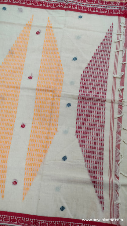 In the Hues of Tradition - Red and White Bengal Handloom Cotton Saree