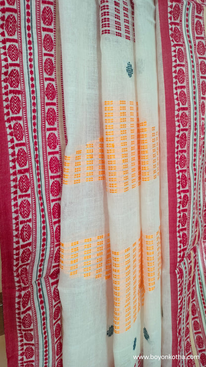 In the Hues of Tradition - Red and White Bengal Handloom Cotton Saree