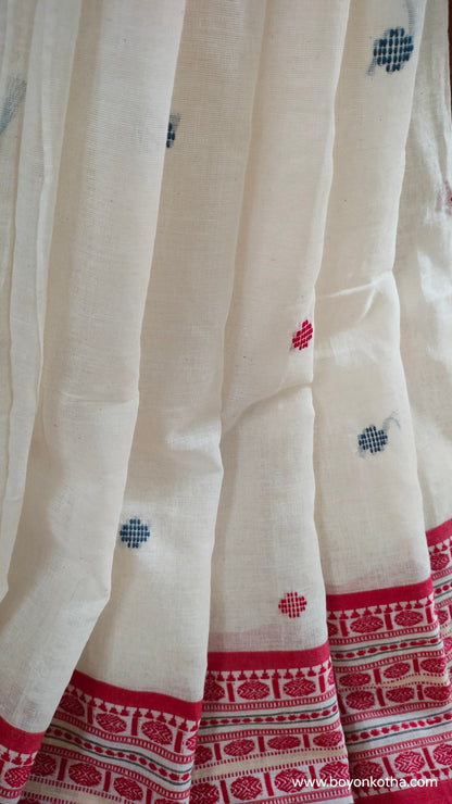 In the Hues of Tradition - Red and White Bengal Handloom Cotton Saree