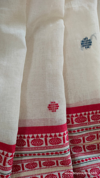 In the Hues of Tradition - Red and White Bengal Handloom Cotton Saree