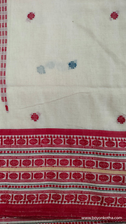 In the Hues of Tradition - Red and White Bengal Handloom Cotton Saree