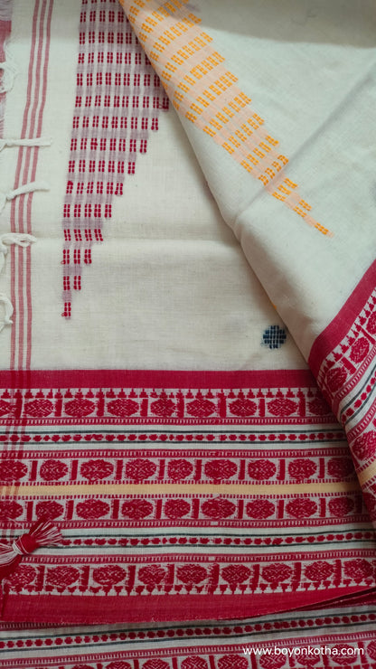In the Hues of Tradition - Red and White Bengal Handloom Cotton Saree