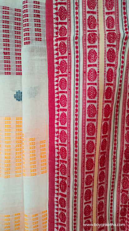 In the Hues of Tradition - Red and White Bengal Handloom Cotton Saree