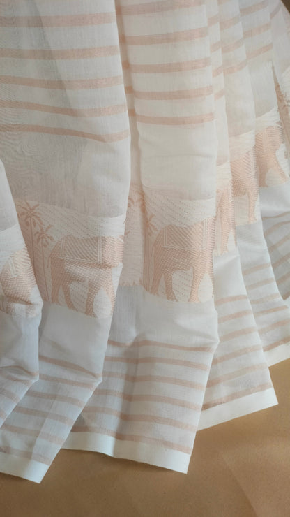 Tamralipi - White and Copper Bengal Handloom Cotton Saree