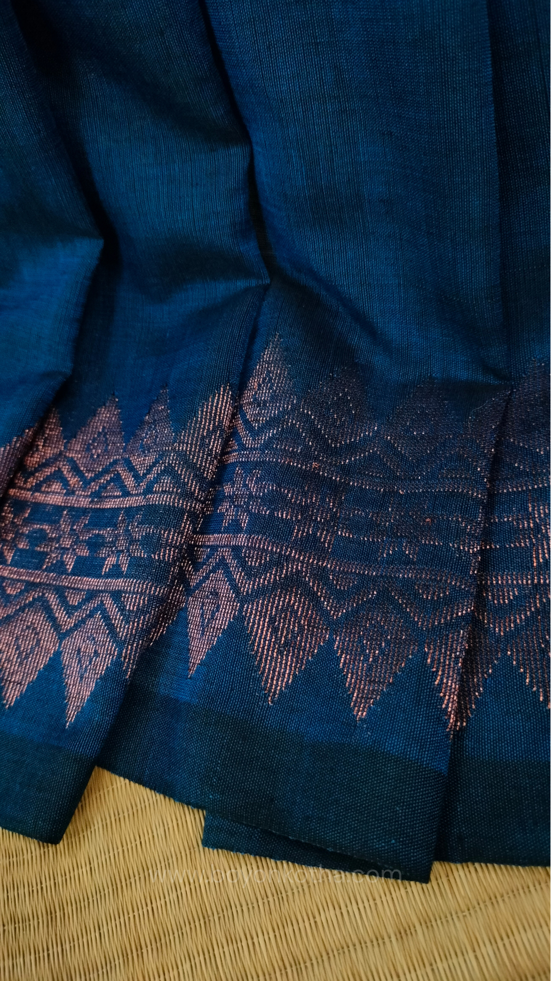 Blue saree, mercerized cotton saree, with copper zari work, Bengal handloom