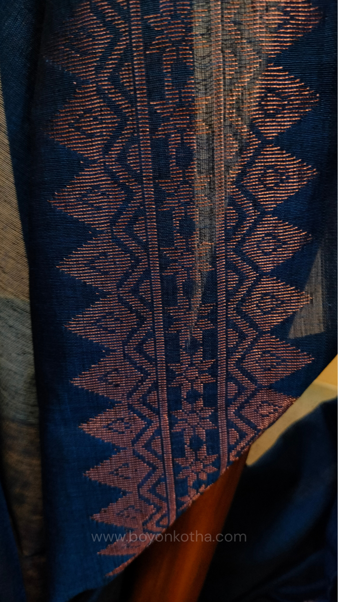 Blue saree, mercerized cotton saree, with copper zari work, Bengal handloom