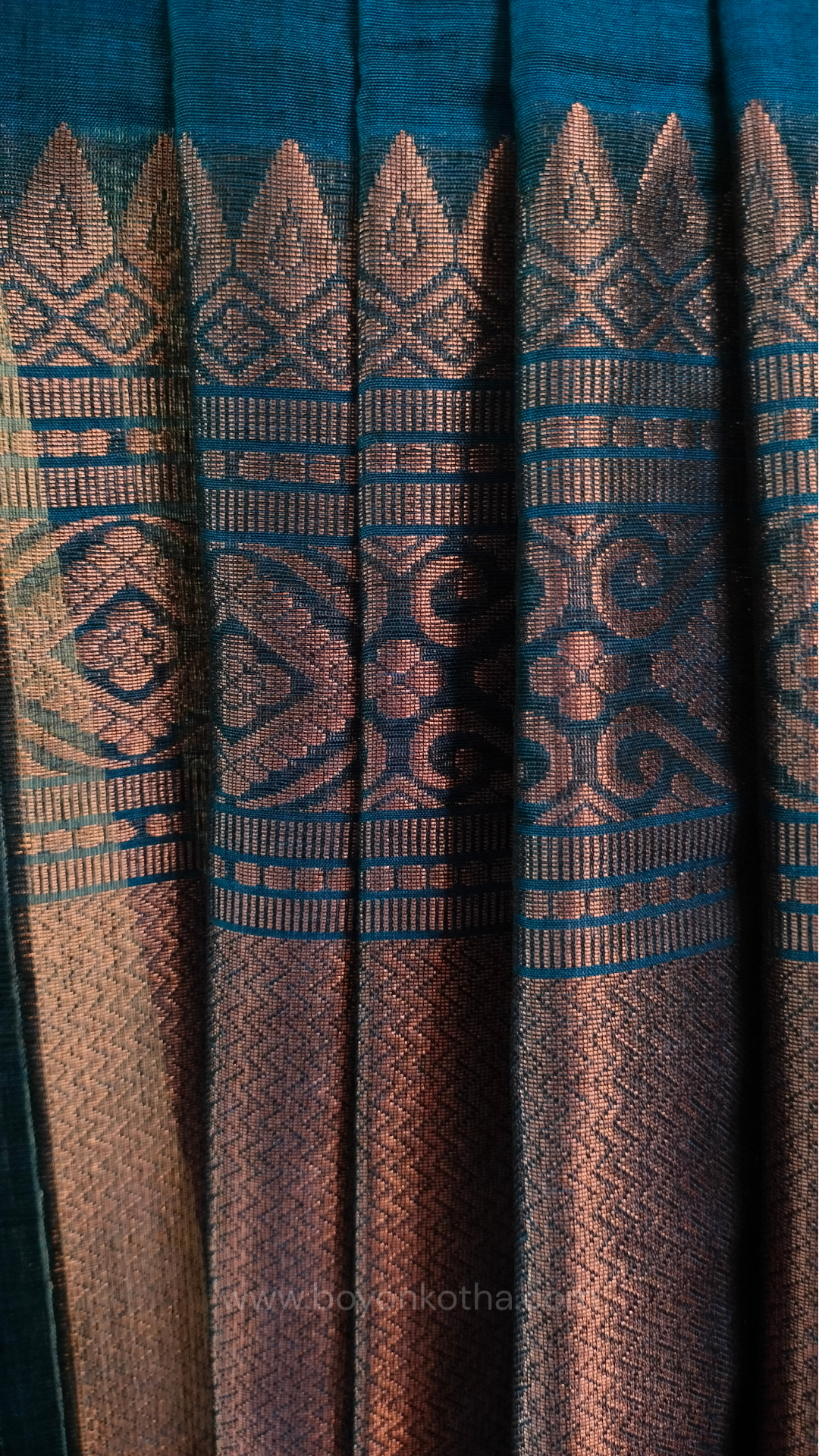 Blue saree, mercerized cotton saree, with copper zari work, Bengal handloom