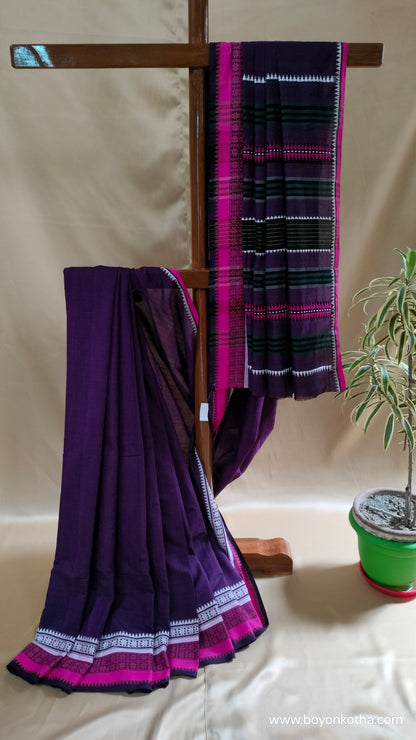 The Song of the Night - Purple Bengal Handloom Cotton Saree