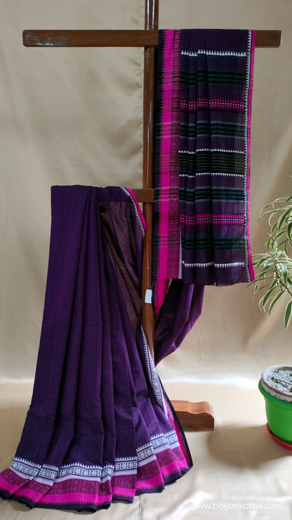 The Song of the Night - Purple Bengal Handloom Cotton Saree