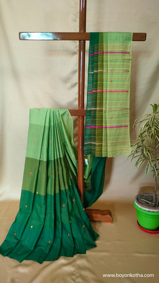 Green Conversations - Green Bengal Handloom Cotton Saree