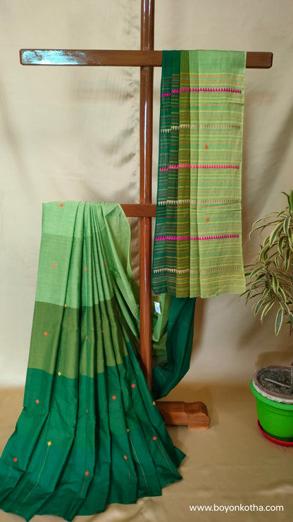Green Conversations - Green Dhonekhali Handloom Cotton Saree