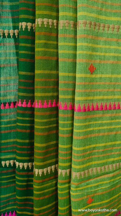 Green Conversations - Green Dhonekhali Handloom Cotton Saree