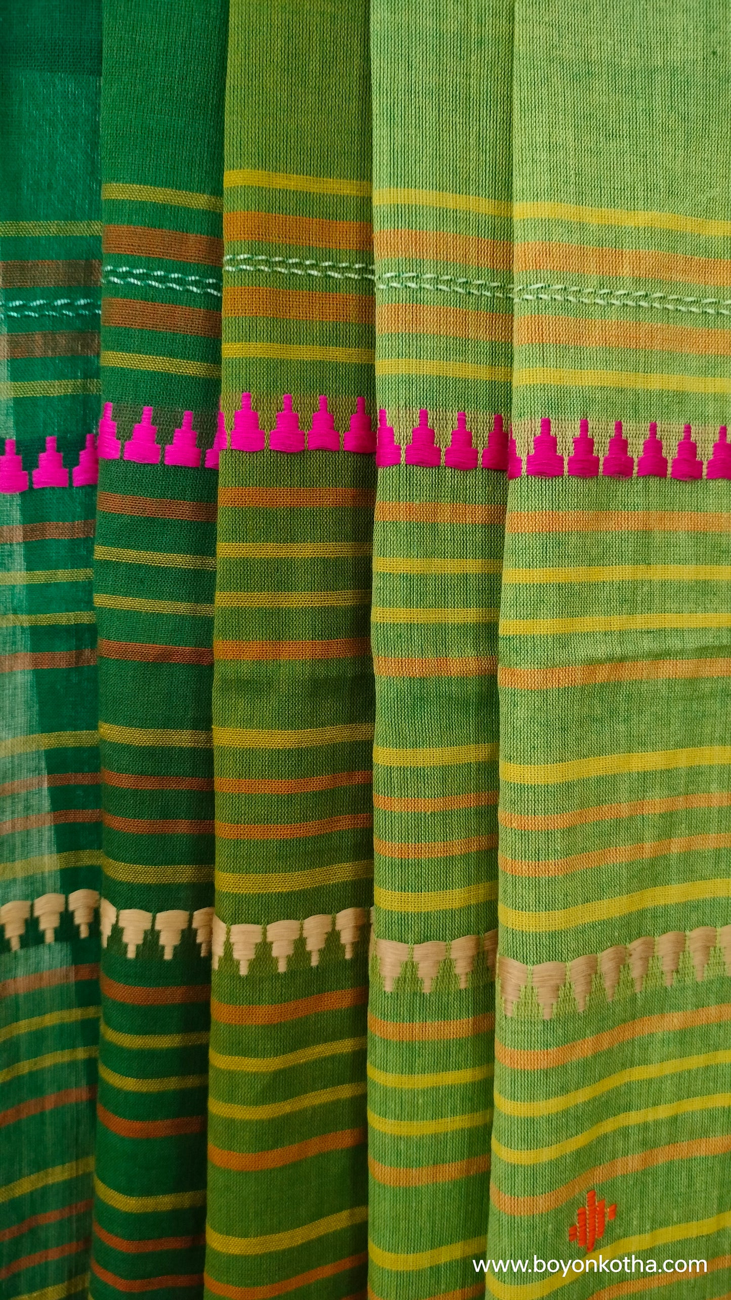 Green Conversations - Green Bengal Handloom Cotton Saree
