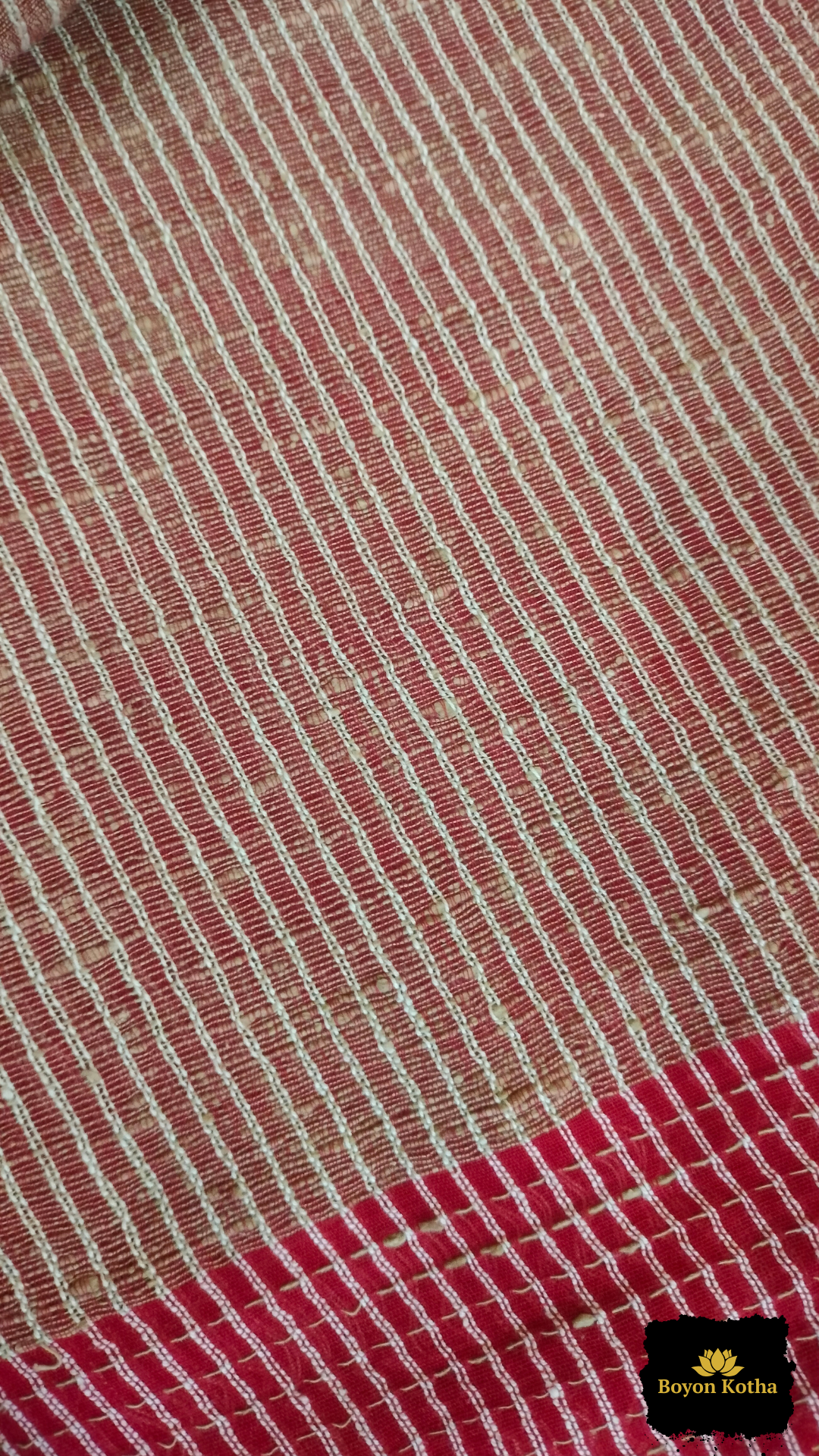 Ranga Sutra -  Red Handwoven Mercerized Cotton Saree with Woven White Stripes