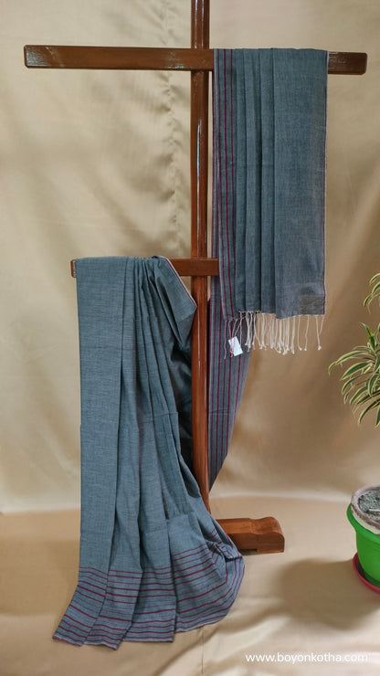 A Song in Grey - Ash Grey Bengal Handloom Cotton Saree