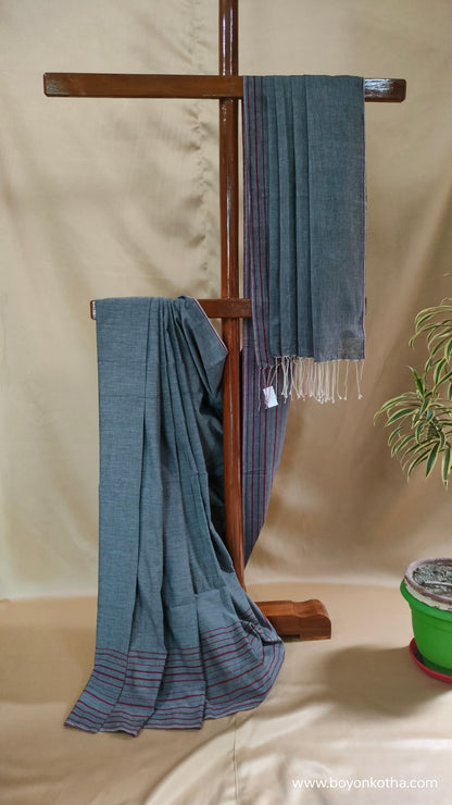 A Song in Grey - Ash Grey Bengal Handloom Cotton Saree