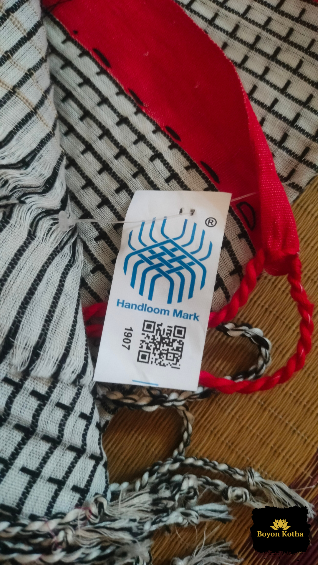 Aarohi Katha – White Handwoven Mercerized Cotton Saree with Woven Black Checks