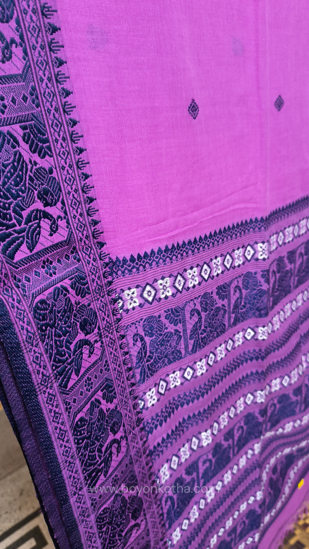 Pink cotton baluchari saree, from Bengal handloom