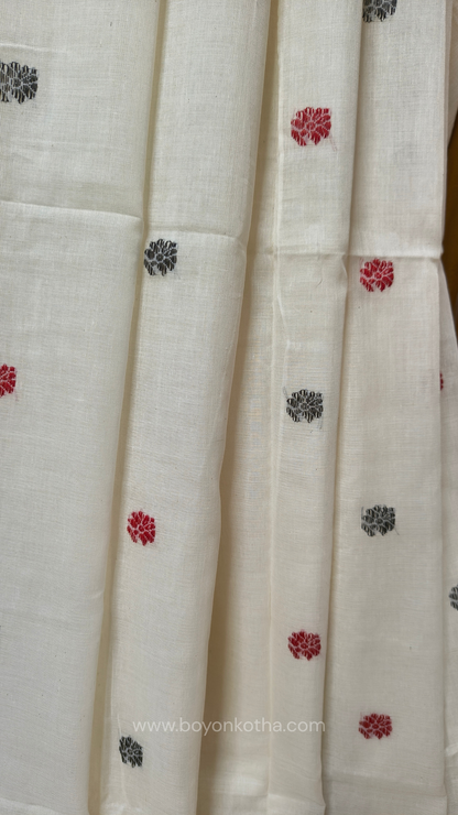 Red and white cotton baluchari saree, from Bengal handloom