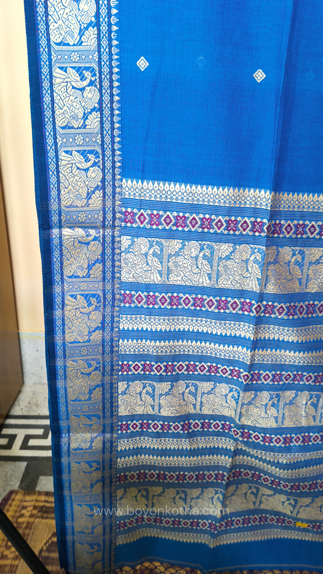 Blue cotton baluchari saree, Bengal handloom cotton