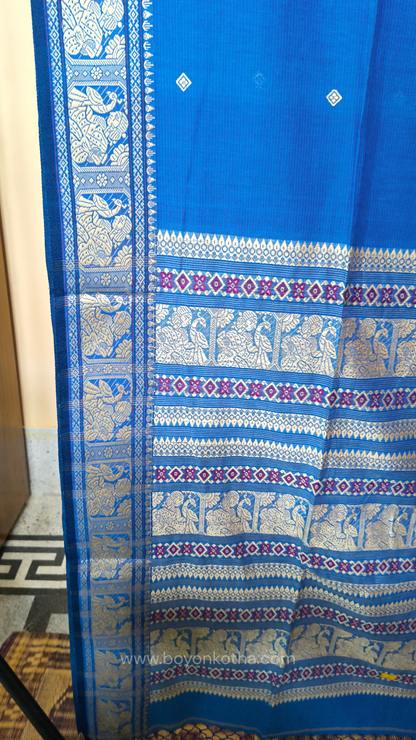 Blue cotton baluchari saree, Bengal handloom cotton
