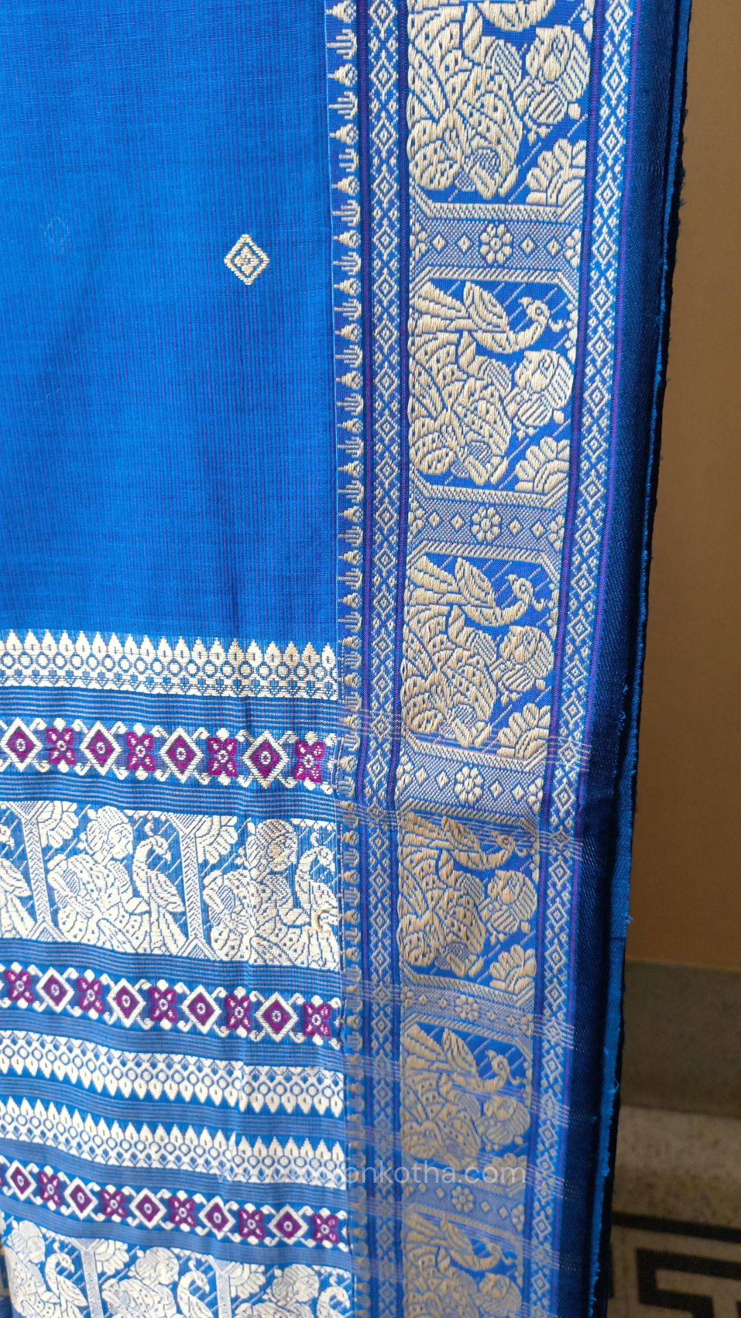 Blue cotton baluchari saree, Bengal handloom cotton